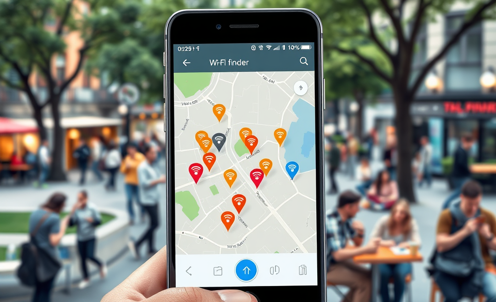 Imagem de um aplicativo para encontrar Wi-Fi grátis em locais públicos.