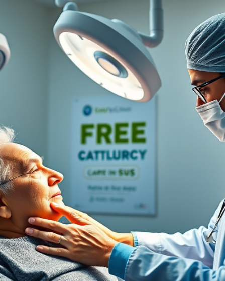 Ilustração sobre a cirurgia de catarata gratuita, destacando seus benefícios e cuidados para pacientes.