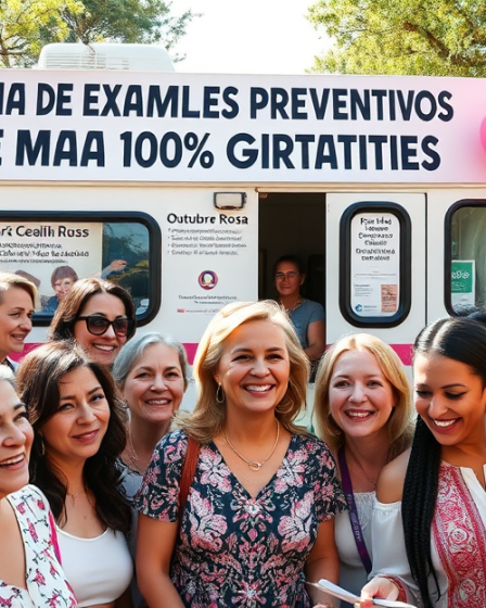 Mulheres realizando exames preventivos de mama gratuitos.