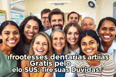 Pessoa sorrindo após receber próteses dentárias gratuitas pelo SUS.