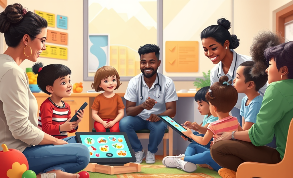 Imagem representativa da terapia da fala gratuita, mostrando profissionais ajudando pessoas com dificuldades de comunicação.