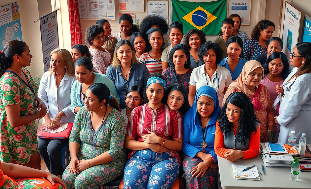 Mulheres recebendo atendimentos de saúde gratuitos no Brasil.