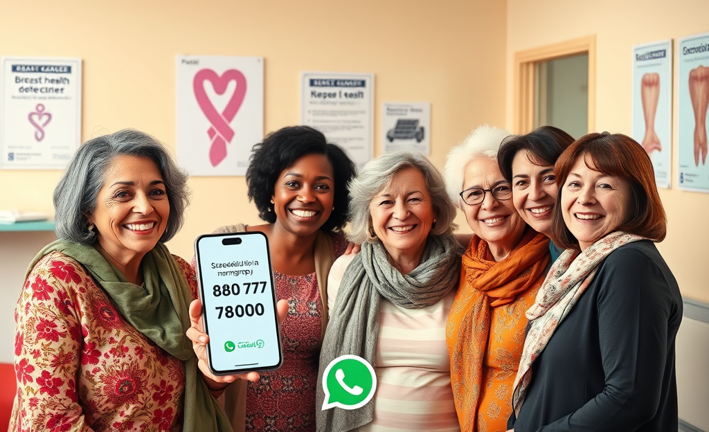 Mulheres agendando mamografia pelo SUS com atendimento rápido e sem filas.