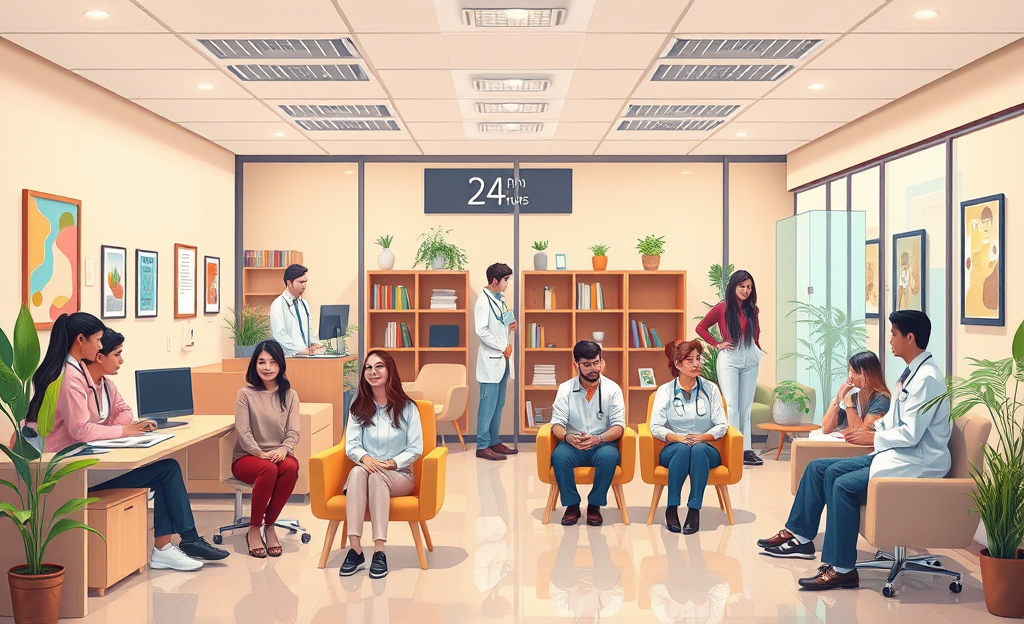 Ilustração de Clínicas 24h do SUS para Atendimento de Saúde Mental.
