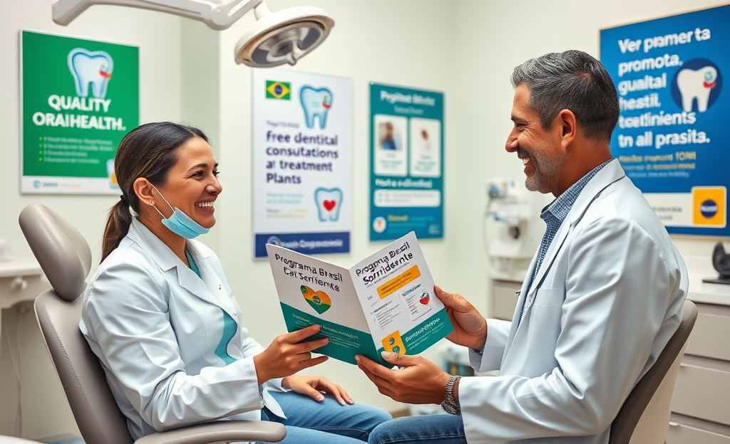 Imagem ilustrativa de uma consulta de saúde bucal gratuita, destacando a importância do tratamento odontológico.