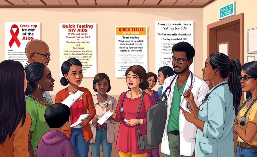 Imagem ilustrativa sobre testes rápidos de HIV e AIDS disponíveis pelo SUS, destacando a rapidez e a confidencialidade dos resultados.