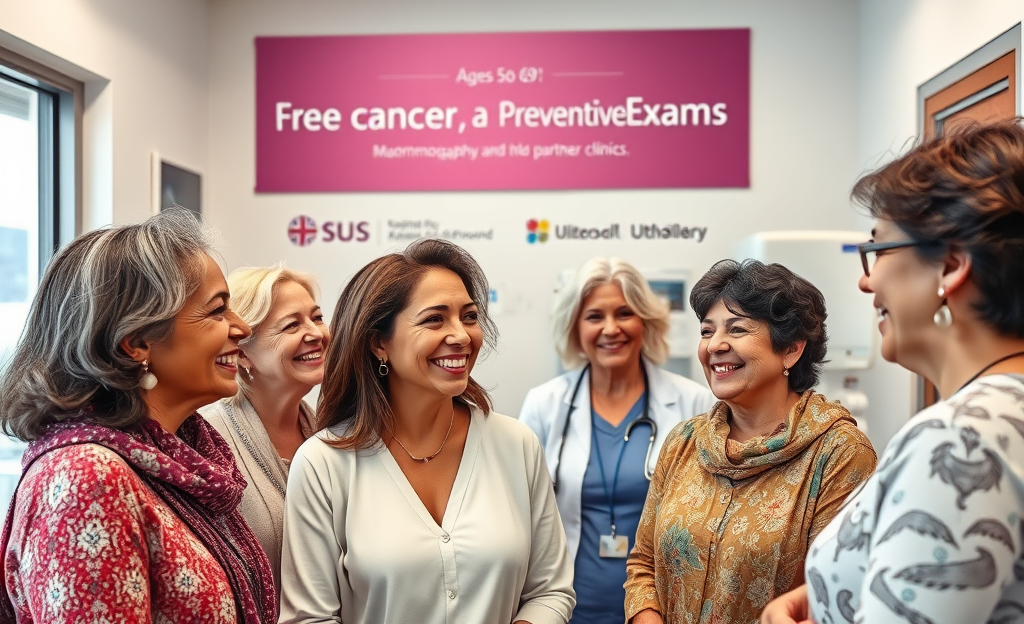 Mulher realizando mamografia como parte dos exames preventivos de câncer de mama disponíveis pelo SUS.